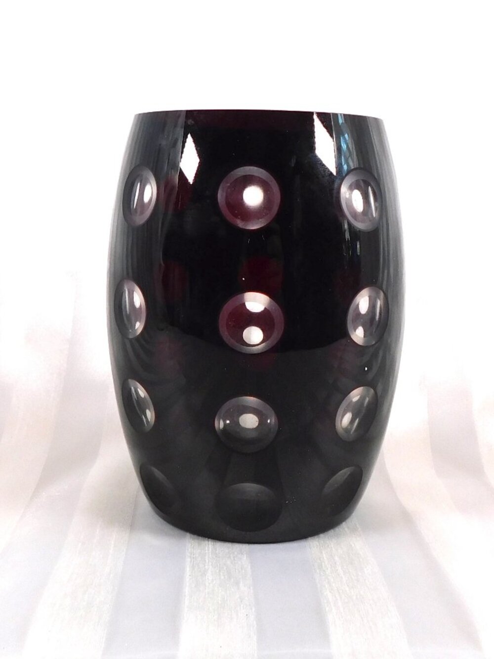Dark Red Cut to Clear Short Round Vase # 26038